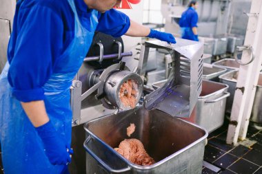 Öğütücüdeki et. Et endüstrisi.