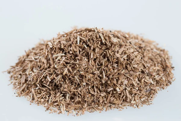 Pile of wood smoking chips isolated on white. — Stock Photo, Image