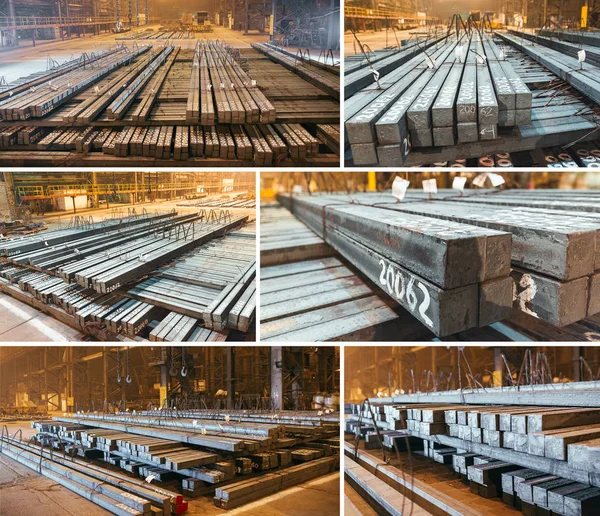 Warehouse metal blank. Electroplating plant for the metal. Collage of pictures. — Stock Photo, Image