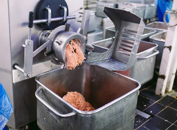 La carne en el Grinder. la industria cárnica — Foto de Stock