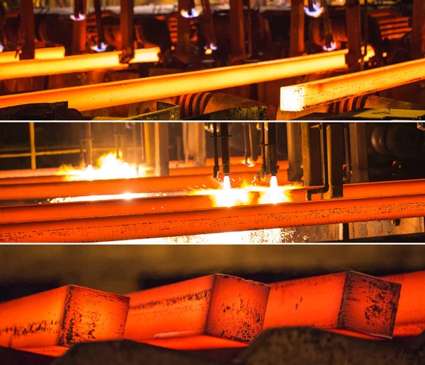 Billette d'acciaio al Torch Cutting. Collage di immagini . — Foto Stock