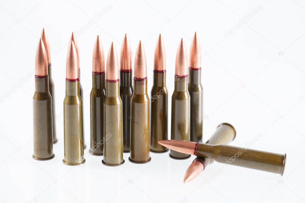 Hunting cartridges of caliber on a white background. 308 Win