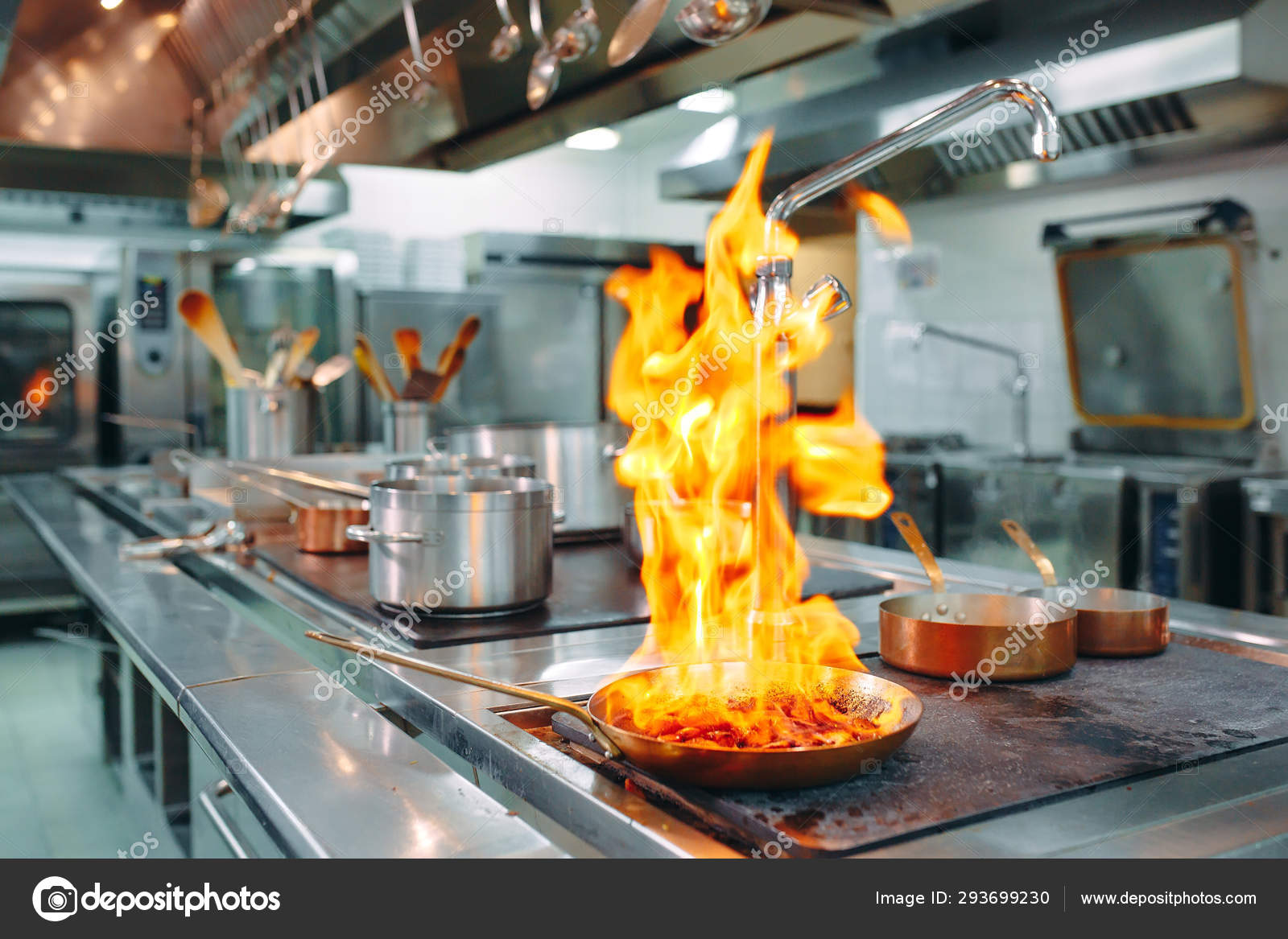 Modern Kitchen Cooks Prepare Meals On The Stove In The Kitchen Of The Restaurant Or Hotel The Fire In The Kitchen Stock Photo Image By Davit85 293699230