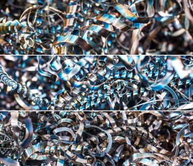 Closeup bükümlü spiral çelik talaç kolaj.