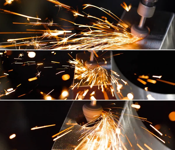 Drill with diamond-tipped polishing metal parts. collage of photos. — Stock Photo, Image
