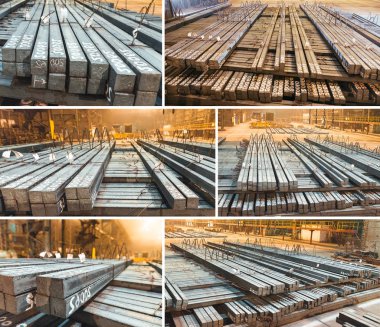 Depo metali boş. Metal için elektrokaplama tesisi. Resimlerin kolajı.