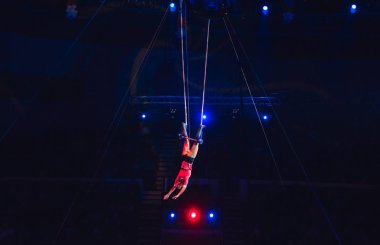 Circus arenada Kızlar hava akrobasi.