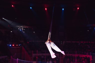 Circus arenada Kızlar hava akrobasi.