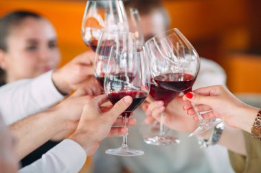 Partide Şarap Kadehleri İçen Arkadaşların Yakın Çekimi