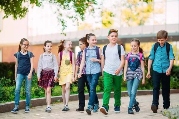 Grupo de crianças indo para a escola juntos . — Fotografia de Stock