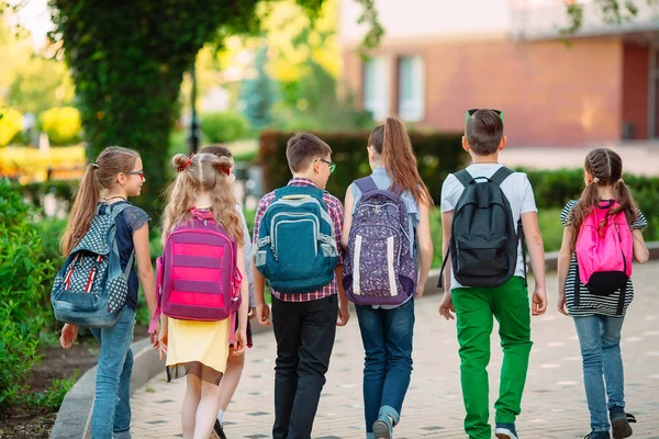 Grupp av barn som går i skolan tillsammans. — Stockfoto