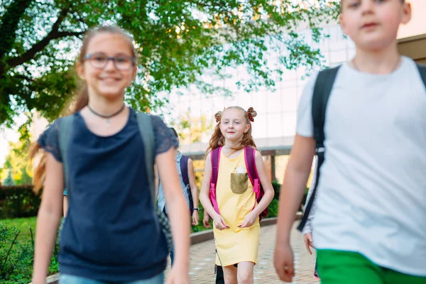 Grupo de niños que van juntos a la escuela. — Foto de Stock