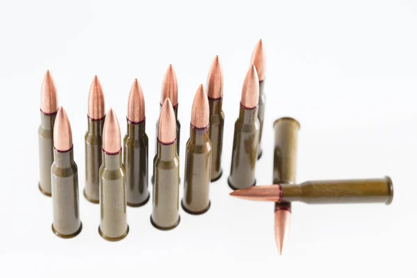 Military 7.62 mm cartridge on a white background. — Stock Photo, Image