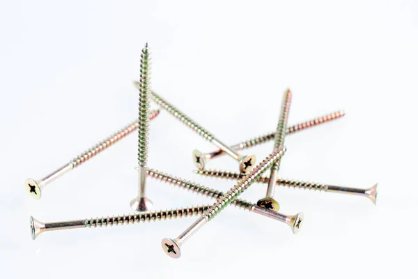 Screws still life large self tapping screws on white background. — Stock Photo, Image