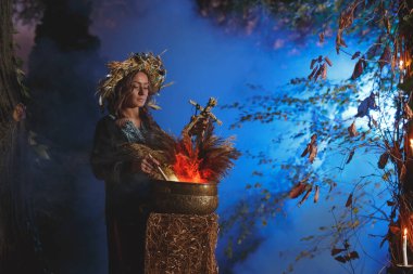 Bir orman cadısı elinde bir vudu bebeği tutan bir iksir yapar..