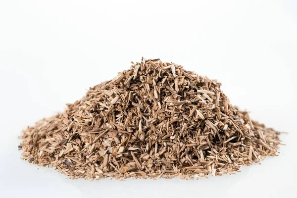 Pile of wood smoking chips isolated on white. — Stock Photo, Image