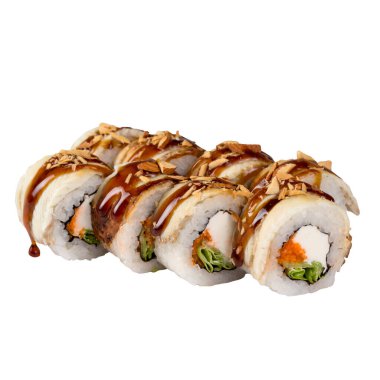 Sushi Set yakın plan beyaz arka planda izole.