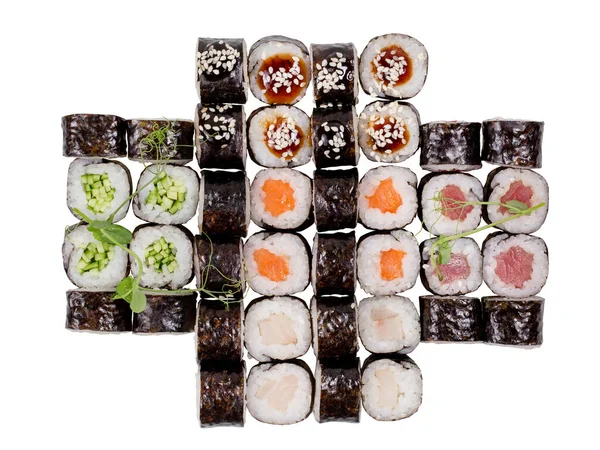 Stor sushi set isolerad på vit bakgrund. — Stockfoto