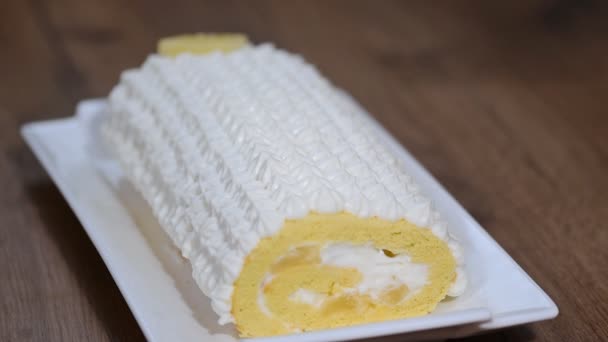 Decorar Con Rollo Pastel Dulce Piña — Vídeos de Stock