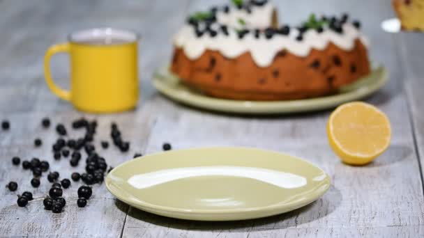 Delikater Kuchen mit schwarzer Johannisbeere. — Stockvideo