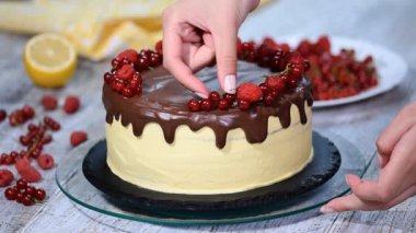 pasta şefi meyveleri olan bir pasta Süsle.