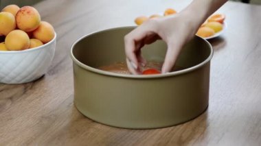 Kayısı Çikolatalı pasta yapma. Taze meyve. Yaz meyve ile çikolatalı kek.