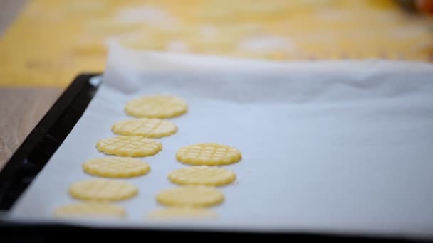 Προετοιμασία των cookies για το ψήσιμο. Της διαδικασίας της εργασίας στην κουζίνα. — Αρχείο Βίντεο