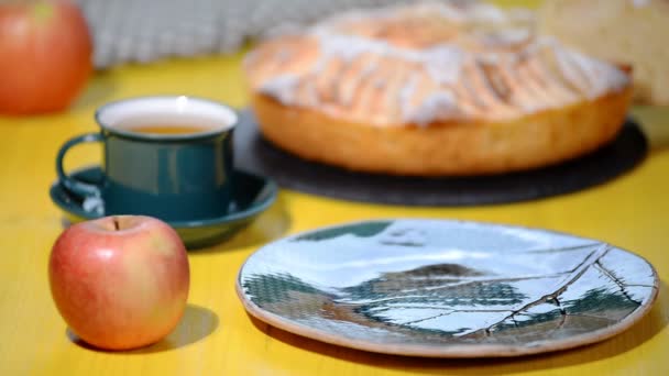 Fiesta tradicional pastel de manzana Charlotte . — Vídeos de Stock