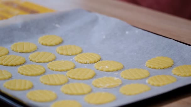 Ψήσιμο μπισκότα για τα Χριστούγεννα. τα cookies σε ταψί. — Αρχείο Βίντεο