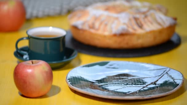 Традиционный праздничный яблочный пирог Charlotte . — стоковое видео