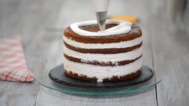 Décorer Gâteau Avec Crème Gâteaux Conception Classe Maître Culinaire Gâteau — Video