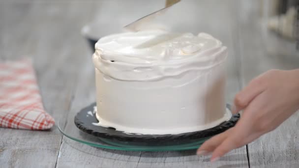 Bolo Decoração Com Creme Bolos Design Master Class Culinária Bolo — Vídeo de Stock