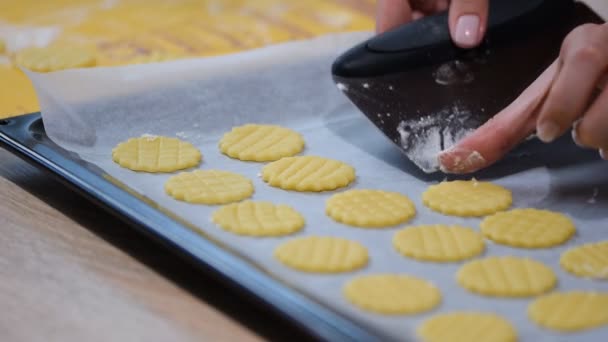 Förbereda cookies för bakning. Processen med att arbeta i köket. — Stockvideo