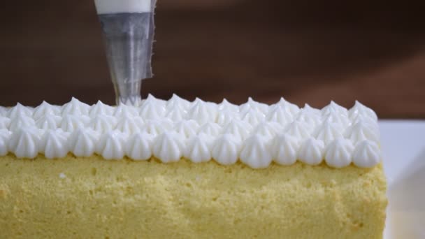 Décorer le gâteau doux avec de la crème vanille — Video