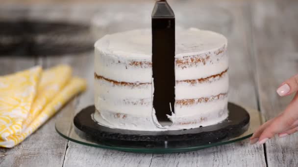 Pastel Decoración Con Crema Pasteles Culinarios Diseño Clase Magistral Pastel — Vídeo de stock