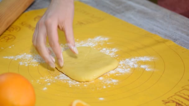 Woman Hands Roll Dough Woman Making Biscuit Kitchen — 비디오