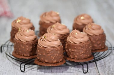 Çikolata sır ile kaplı Çikolatalı Fındık Lı Kek. Modern Avrupa pasta pasta.