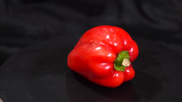 Close - up, red bell pepper on a black background. — Stock Video