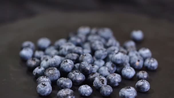 블루 베리 회전 배경입니다. 신선하고 잘 익은 유기농 블루베리 로트 배경. — 비디오