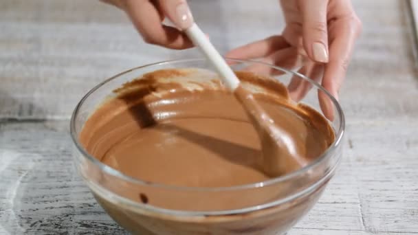 Heerlijke pure chocolademousse maken. — Stockvideo