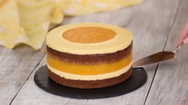 Şeftalili ve jöleli ev yapımı çikolatalı kek..