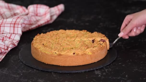 Смачний вишневий торт з тістечком з корою та ванільним пудингом . — стокове відео