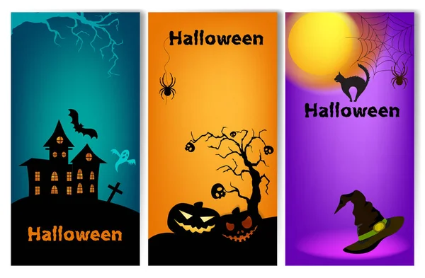 Conjunto Tres Pancartas Verticales Halloween Plantilla Banner Halloween Lugar Para — Archivo Imágenes Vectoriales