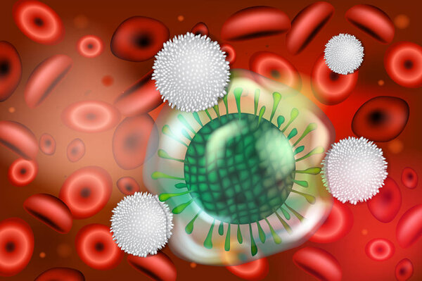 Lymphocytes attacking viruses. 3D medical illustration on immunity