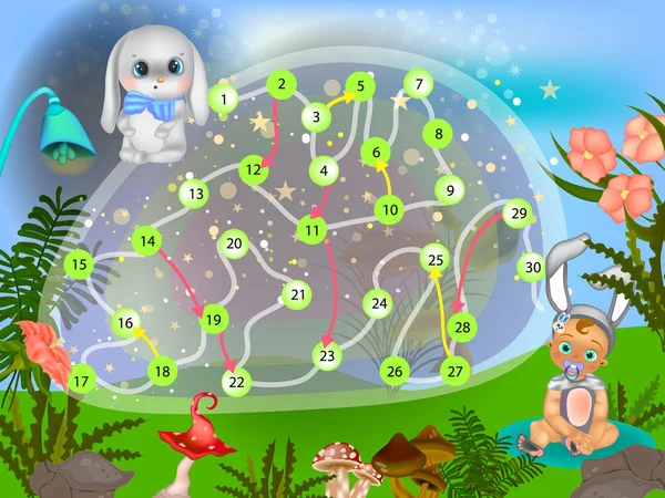 Jeu Société Avec Lapin Pâques Jeu Labyrinthe Pour Les Enfants — Image vectorielle