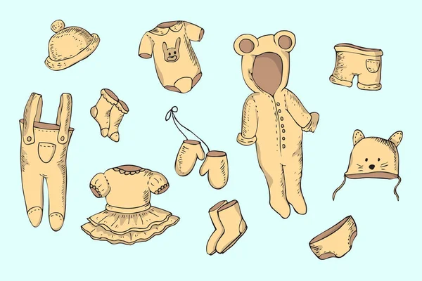 Ручной Набор Детской Новорожденной Одежды — стоковый вектор