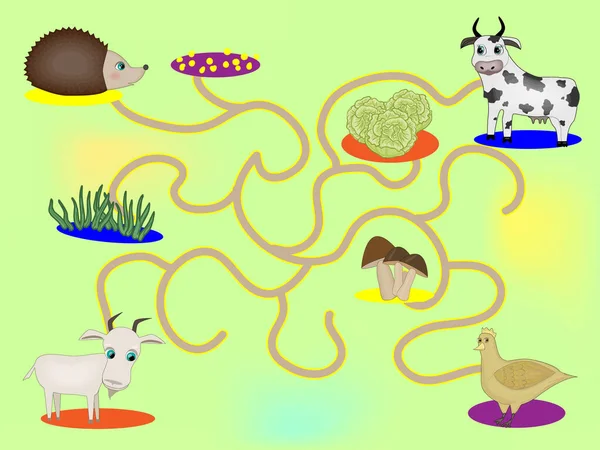 Jeu Société Pour Enfants Avec Des Animaux Domestiques Labyrinthe Ferme — Image vectorielle