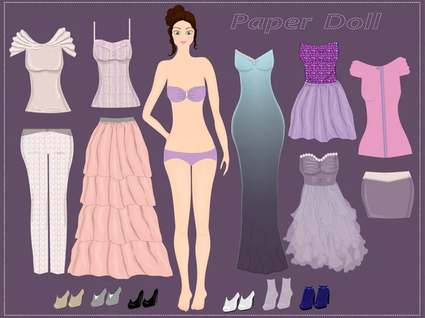 Dress Cute Paper Doll Templates Doll Game Girl — Stock Vector