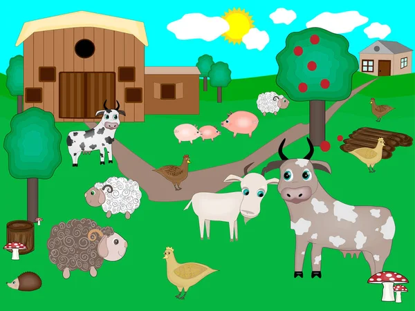 A vector illustration of a animal farm. — Stock Vector