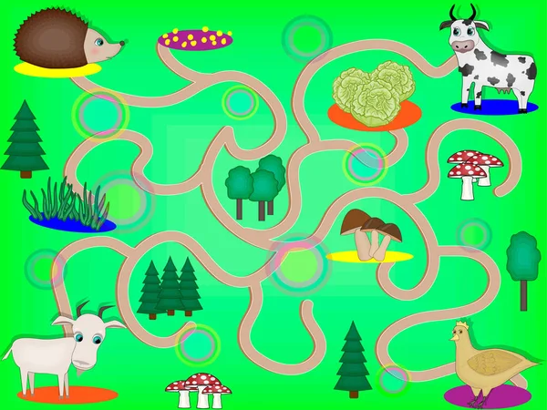 Labyrinth for children with farm animals — Stock Vector